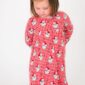 Child in red Santa dress and bow.