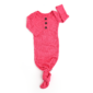 Pink knotted baby gown with buttons, long sleeves.