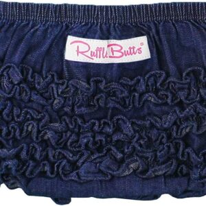 Navy blue ruffled baby bloomers.
