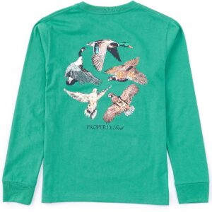 Green shirt with flying birds design.