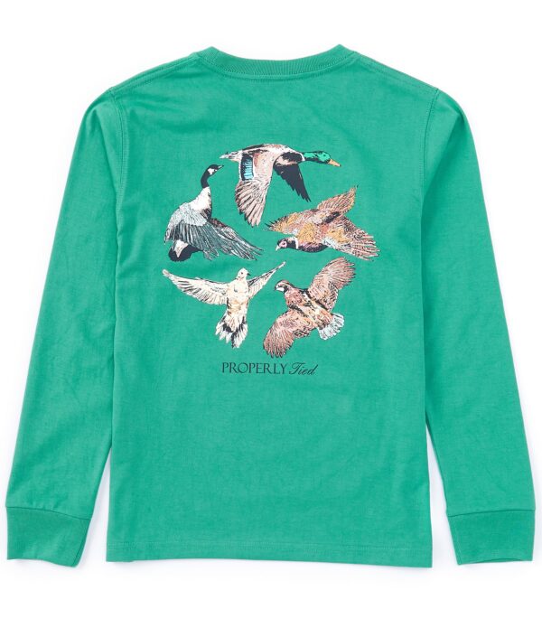 Green shirt with flying birds design.