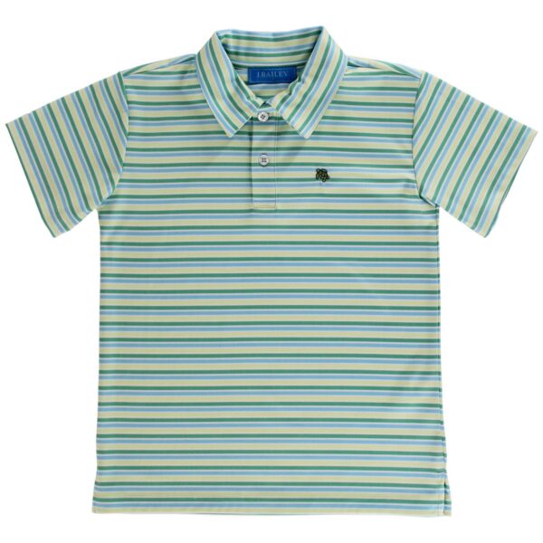 Striped green and blue polo shirt