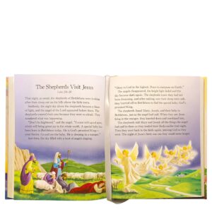 Illustrated Bible story of shepherds seeing angels.
