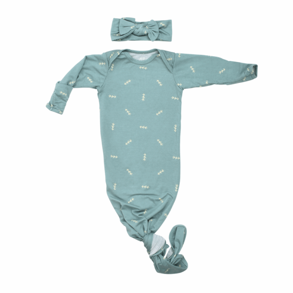 three little tots arrow print knotted newborn baby gown pajamas Blue baby sleeper gown with matching headband