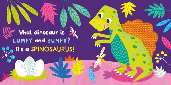 kidsbooks publishing i love all dinos (touch & feel board book) Colorful cartoon Spinosaurus with eggs and leaves