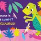 Colorful cartoon Spinosaurus with eggs and leaves