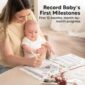 Parent recording baby's milestones in journal.
