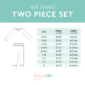 Two-piece set size chart for infants and toddlers.