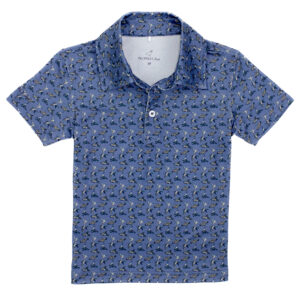 Blue shirt with bird pattern design