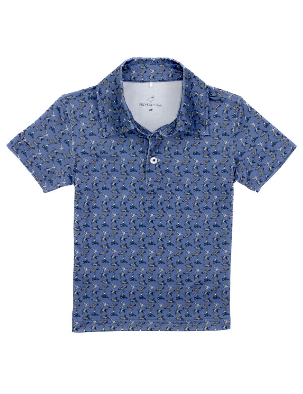 Blue shirt with bird pattern design