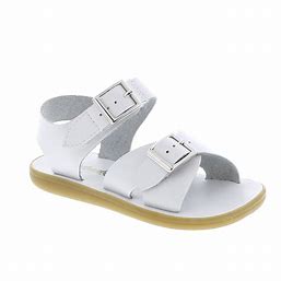 White sandal with two buckles.