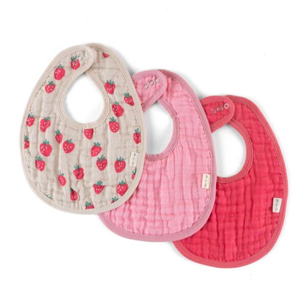 itzy ritzy *new* itzy bibs™: check yes! Three colorful baby bibs with strawberry design.