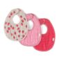 Three colorful baby bibs with strawberry design.