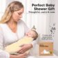 Mom holding baby in swaddle wrap gift set.