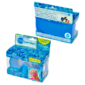 Splash swim mask packaging with blue goggles