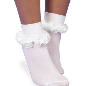 Jefferies - White Smooth Toe Sheer Ribbon Tutu Lace Turn Cuff Socks 1 Pair