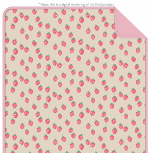 Strawberry pattern blanket design with pink corner.
