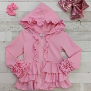 Pink ruffled hoodie with matching bows