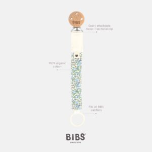Floral pacifier holder with metal clip, organic cotton