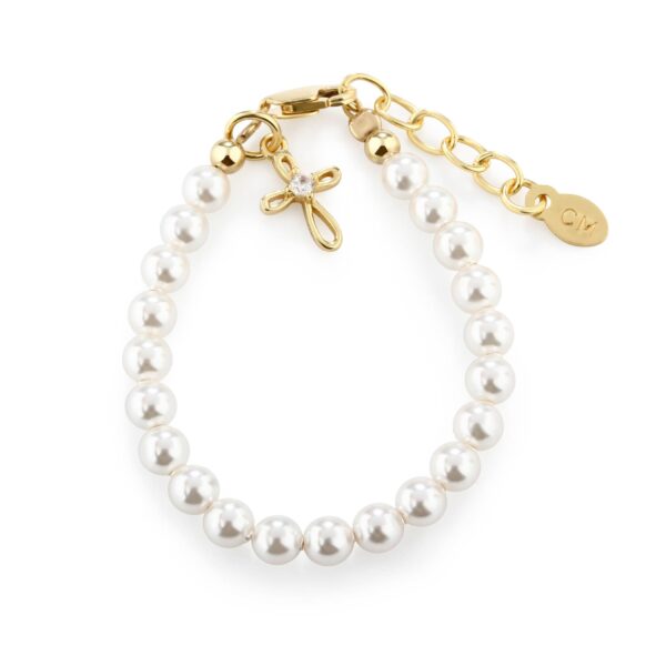 cherished moments kids14k gold plated baptism cross bracelet or communion gift Gold bracelet with pearls and cross charm