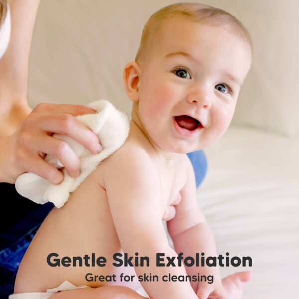 keababies 6 pack baby wash cloths: white Baby enjoying gentle skin exfoliation.
