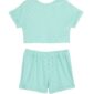 Mint green pajama set with floral pattern.