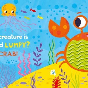 Illustration of cheerful underwater crab and sea life.