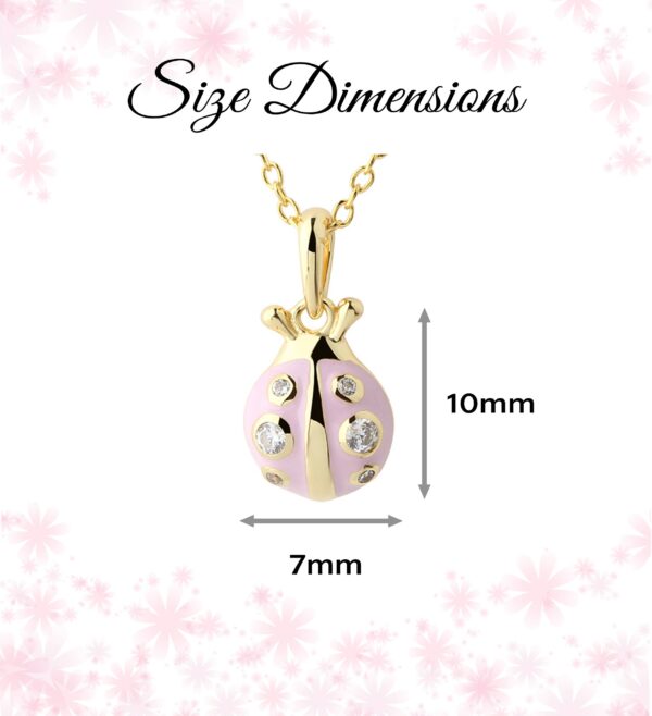 cherished moments 14k gold plated pink ladybug necklace for child, girls, kids Gold ladybug pendant with pink enamel, size 7x10mm.