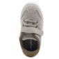 Gray toddler shoe with Velcro and laces.