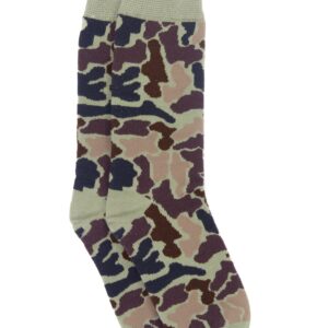 Camouflage pattern socks on white background.