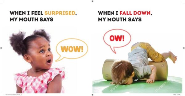 sourcebooks my first learn to talk book (bb) Children expressing surprise and pain with words.