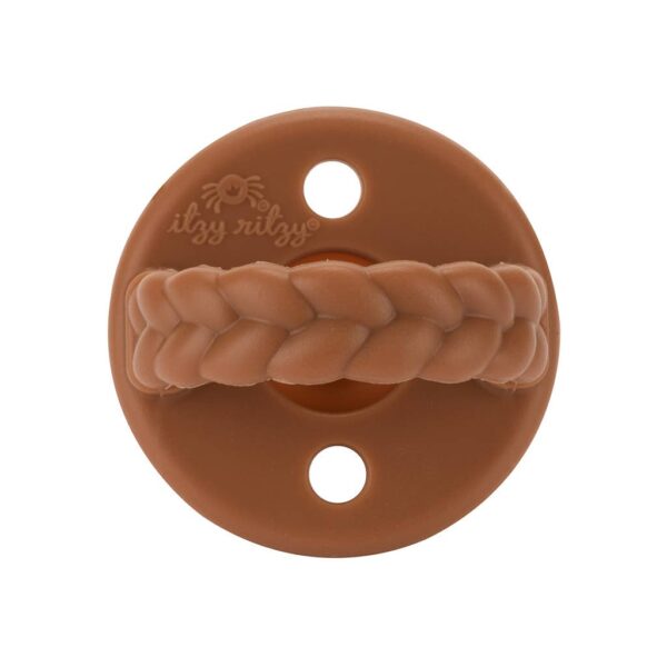 itzy ritzy sweetie soother™ silicone pacifier set of 3 coffee & cream: coffee & cream Brown braided baby pacifier with holes
