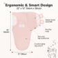 Pink ergonomic baby swaddle with features labeled.