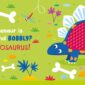 Colorful stegosaurus illustration with eggs and flowers.