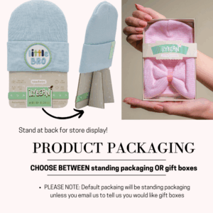 Ilybean nursery beanies packaging options display.