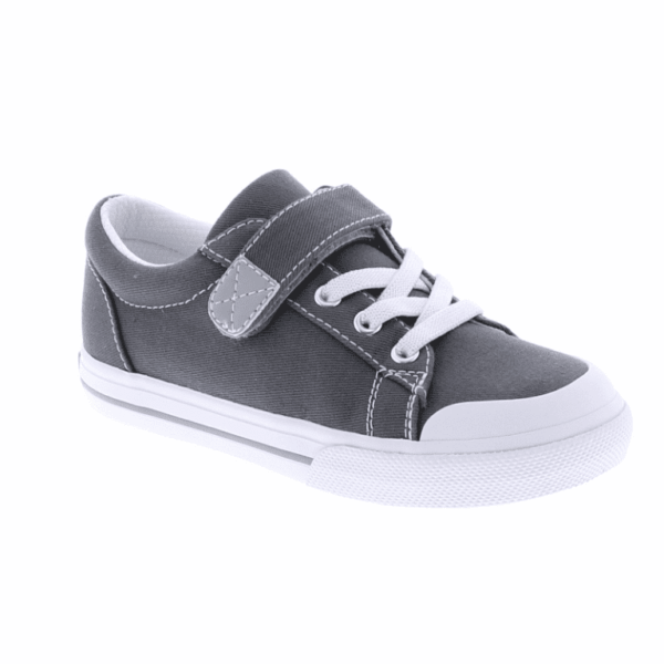 Gray children's sneaker with velcro and laces