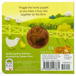 Children's farm book with interactive horse puppet.