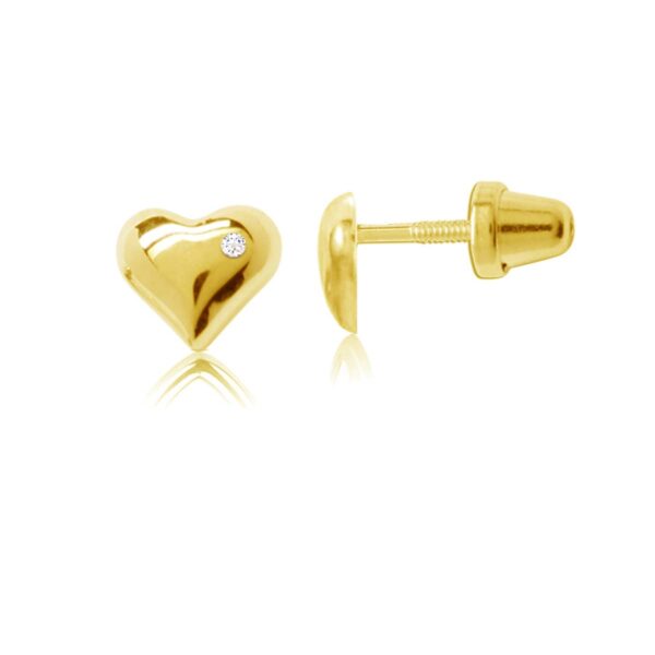 cherished moments kids 14k gold puff heart earrings Gold heart earrings with diamond accents.