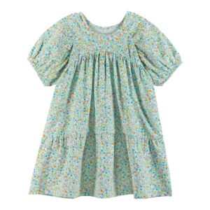 Floral print children's dress with puffed sleeves