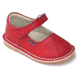 Red leather baby shoe with velcro strap