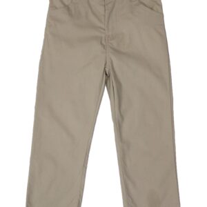 Khaki kids pants with button and pockets.