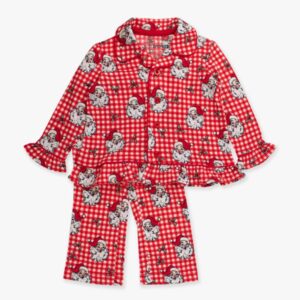 Red checkered pajamas with Santa Claus print