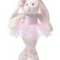 Stuffed bunny in pink tutu and ballet shoes.