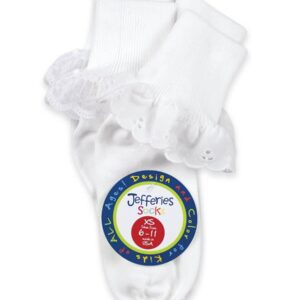 Jefferies Socks - White Eyelet Fancy Lace Turn Cuff Socks - 2 Pack