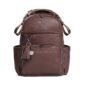 Brown leather backpack with tassel charm and pockets.