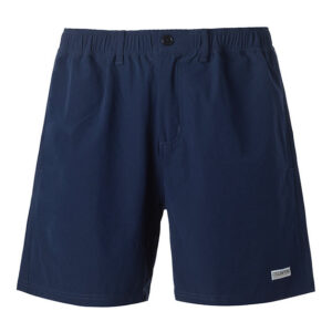 Navy blue men's swim trunks with elastic waistband.