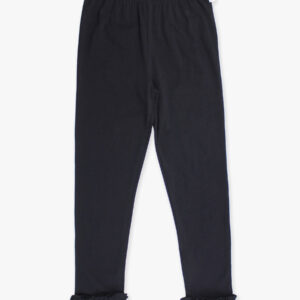 Black leggings with ruffled ankle design.
