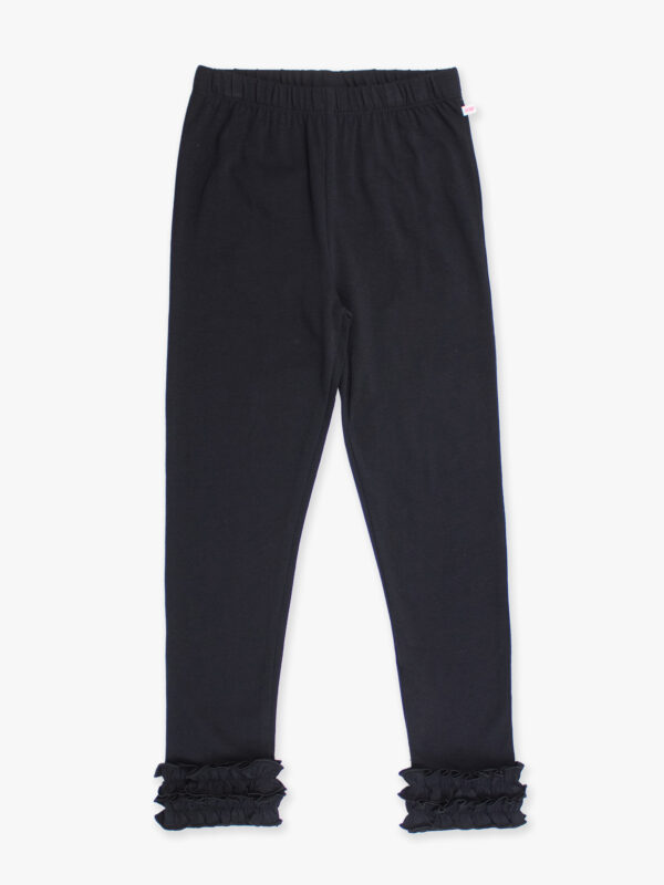 rufflebutts signature ruffle leggings black Black leggings with ruffled ankle design.