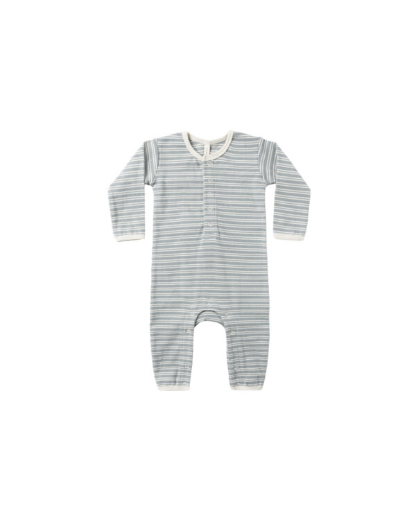 Striped baby onesie with buttons, long sleeves