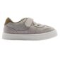 Gray children's sneaker with velcro strap.